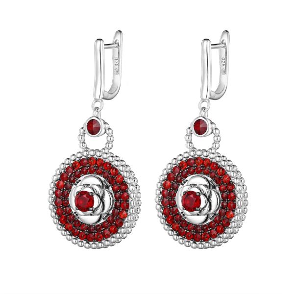 Garnet silver earring - 428 #3
