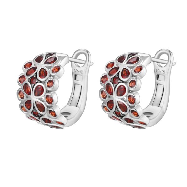 Garnet silver earring - 589 #3