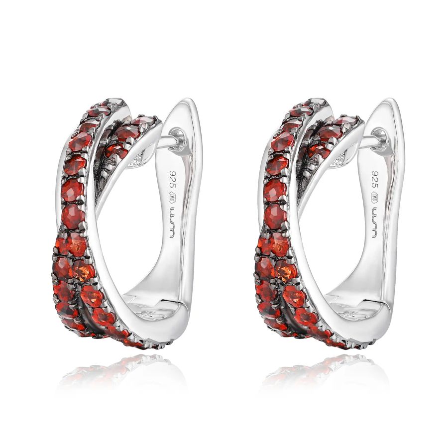 Garnet silver earring - 385