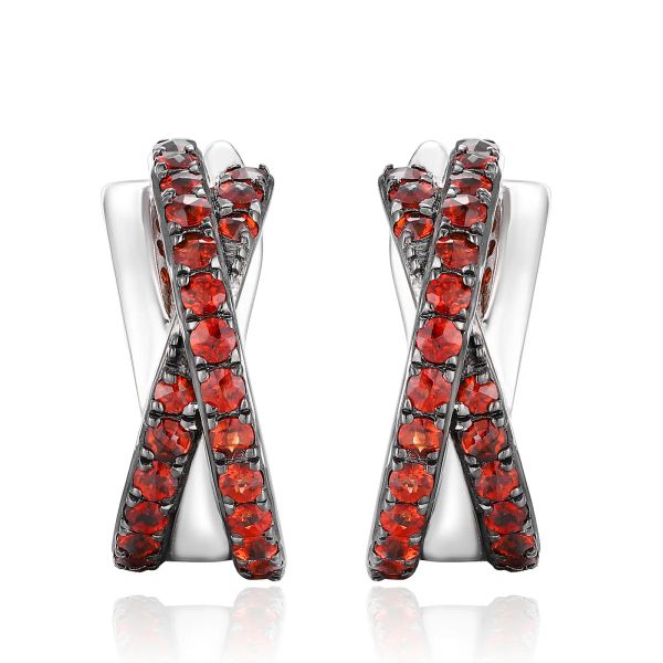 Garnet silver earring - 385 #3