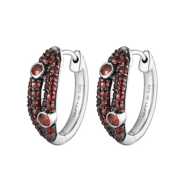 Garnet silver earring - 424 #2