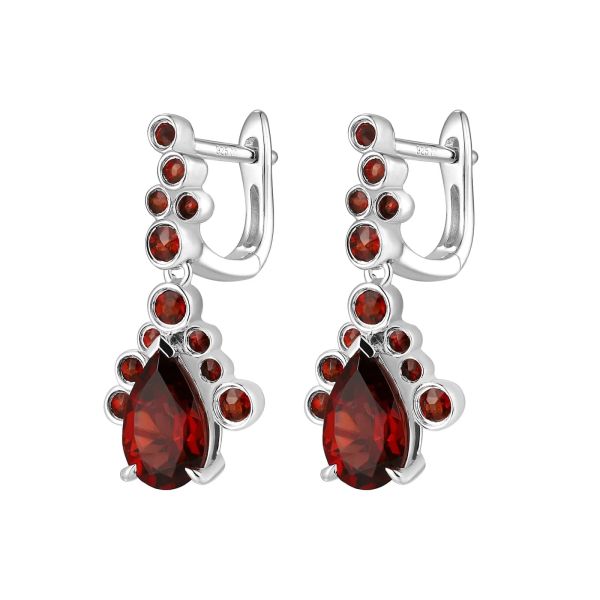 Garnet silver earring - 422 #2